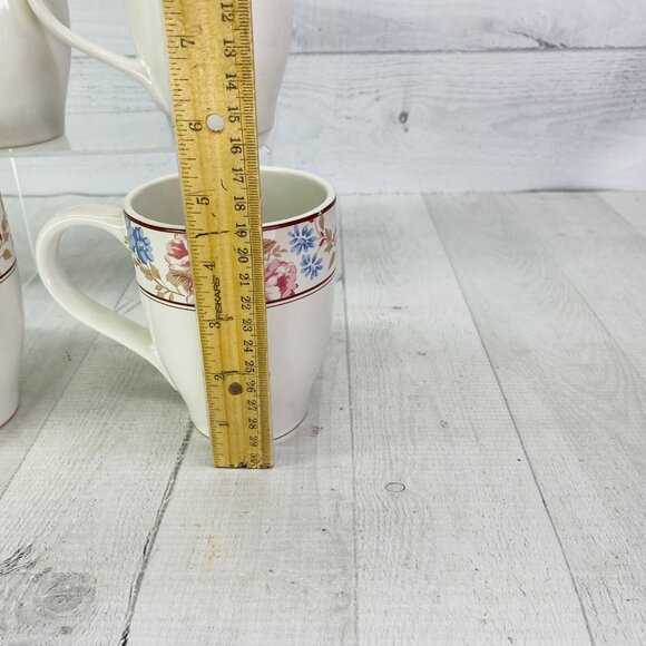 Country Living CUJ1 Center Red Rose Dot Stoneware White 16 oz Cups Mugs Set 4 - Picture 10 of 12